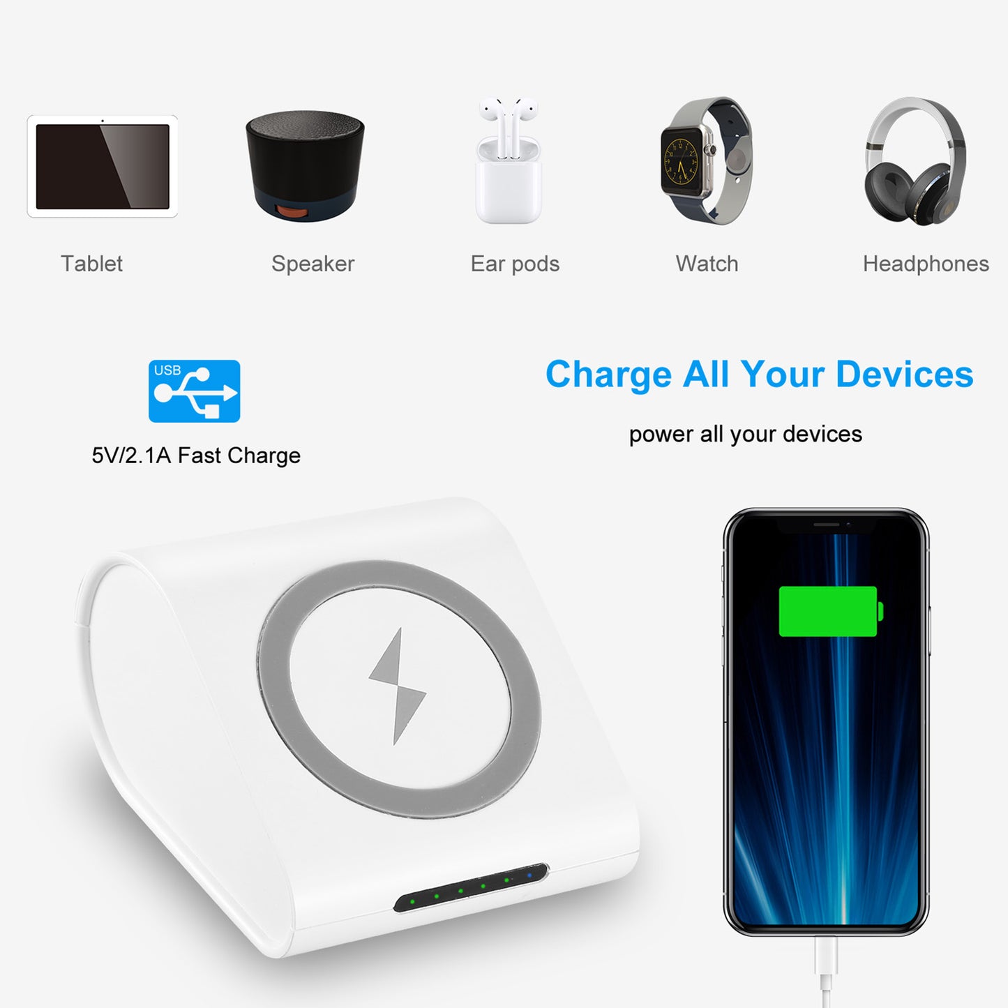 1Pc 10400mAh Qi Wireless Charging Power Bank  For IOS Phone XS MAX XR Galaxy S10 S9 Note 9