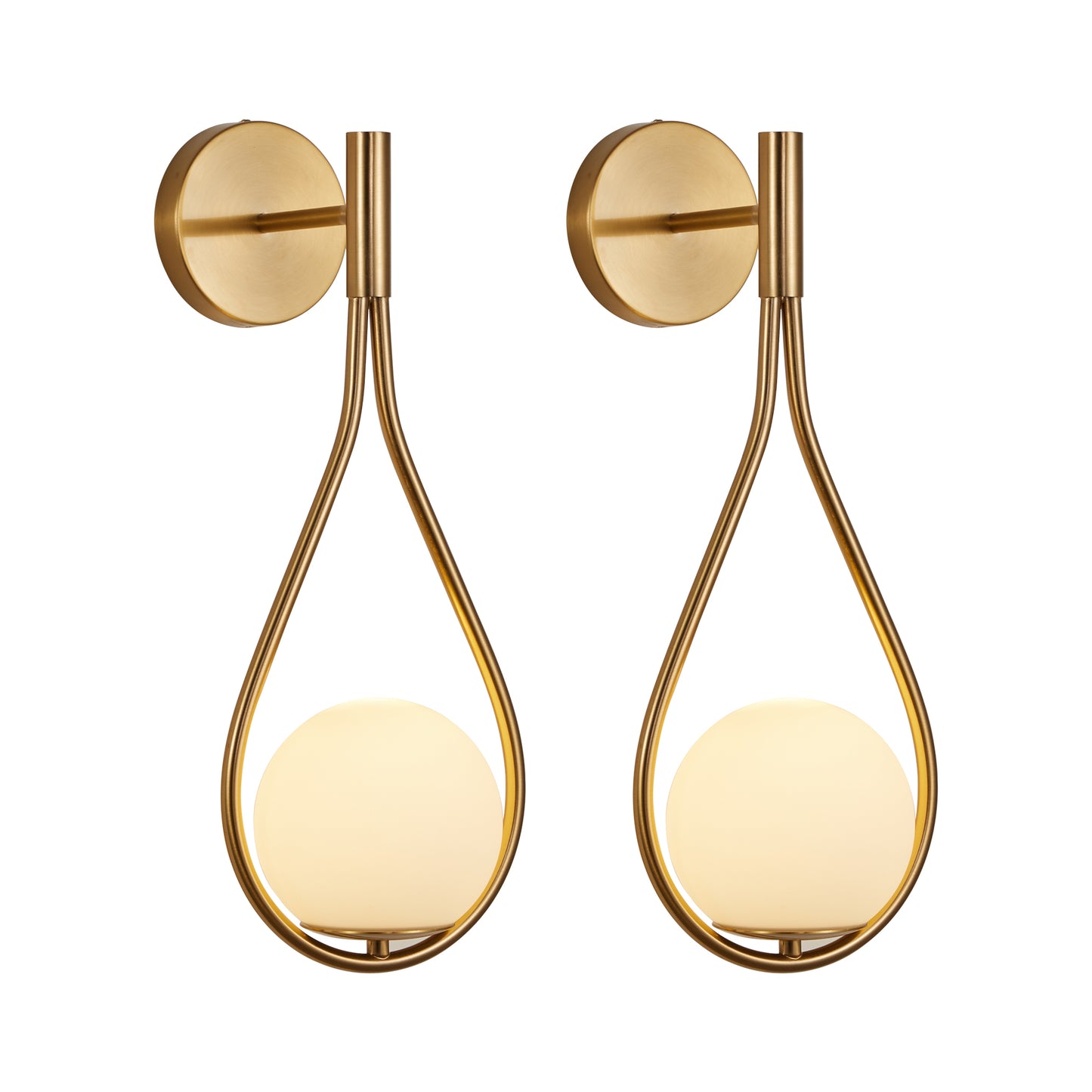 19IN  Set Of 2 Modern Golden Wall Sconces With Opal Glass Globe, Mid-Century Design, Luxury Wall Lights For Bedroom, Living Room, Hallway -No Bulb