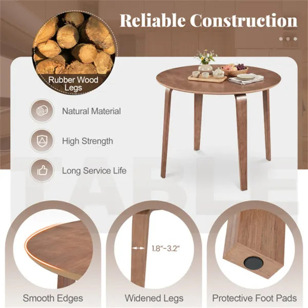 37.5" Round Dining Table, Solid Rubber Wood Legs For 4 People (Walnut)