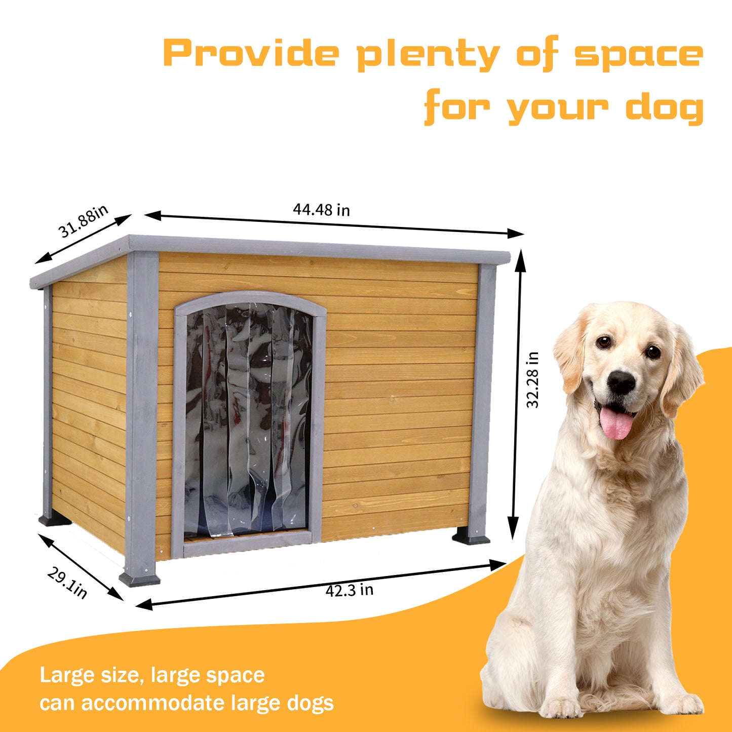 45  Winter Warm Outdoor Indoor Dog House, Made Of Solid Wood, Plastic Curtain, Insulation Mat.