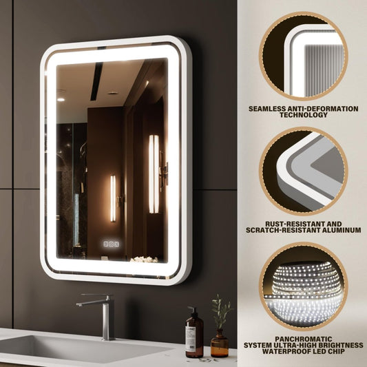 Bathroom Vanity Mirror With Light For Wall Smart LED Frame Makeup Mirror For Over Sink Dimmable 3 Colors Temperature Anti-Fog Memory Function Vertical & Horizontal