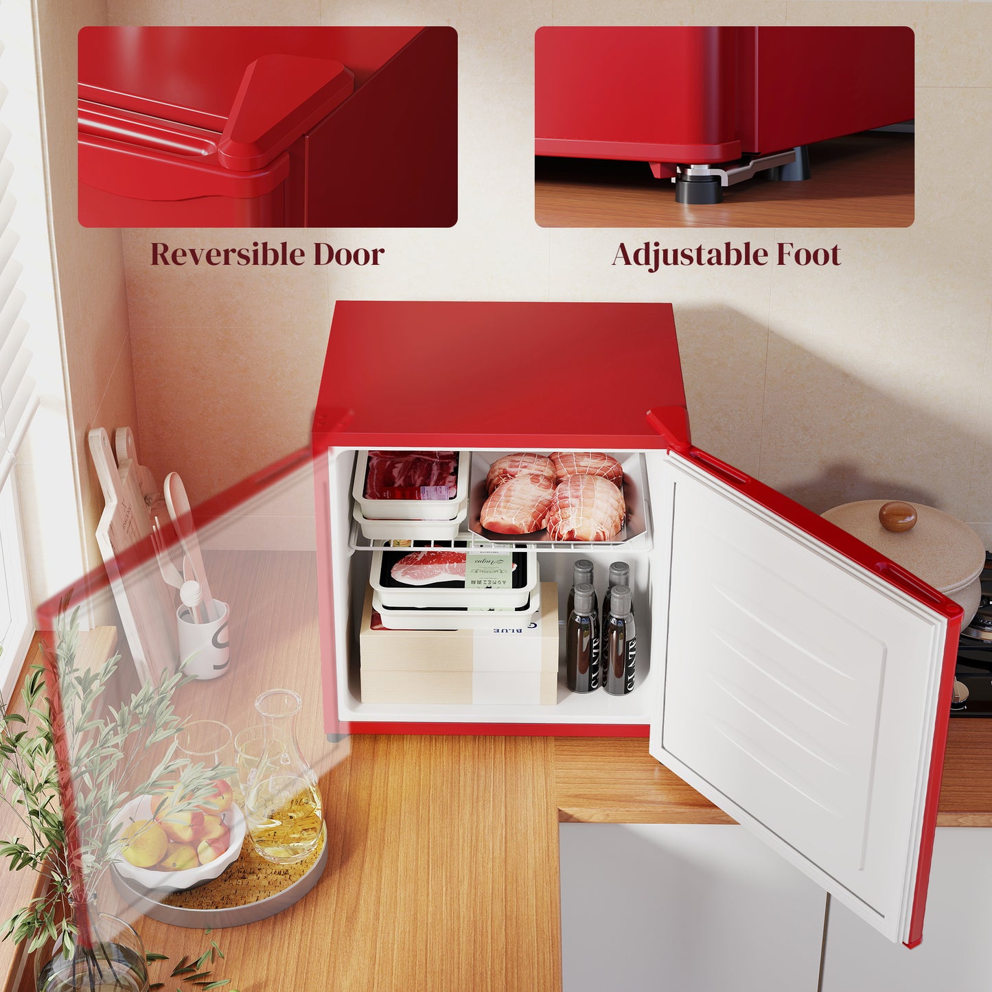1.1 Cu.Ft Countertop Mini Freezer, Compact Upright Freezer With Removable Shelves, Red