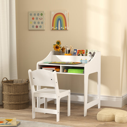 Kids Desk And Chair Set With Storage And Shelves, For Bedroom & Study Room, Gift For 3-8 Years Old, White