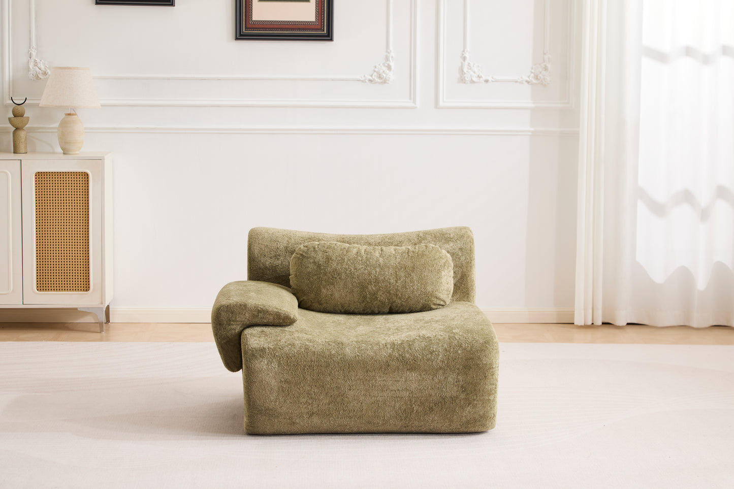 Compression Wave Sofa, Convertible Floor Sofa Bed, DIY Boneless Modular Sectional Sofa, No Assembly Required, Rabbit Velvet Fabric, 2-Seater, Green