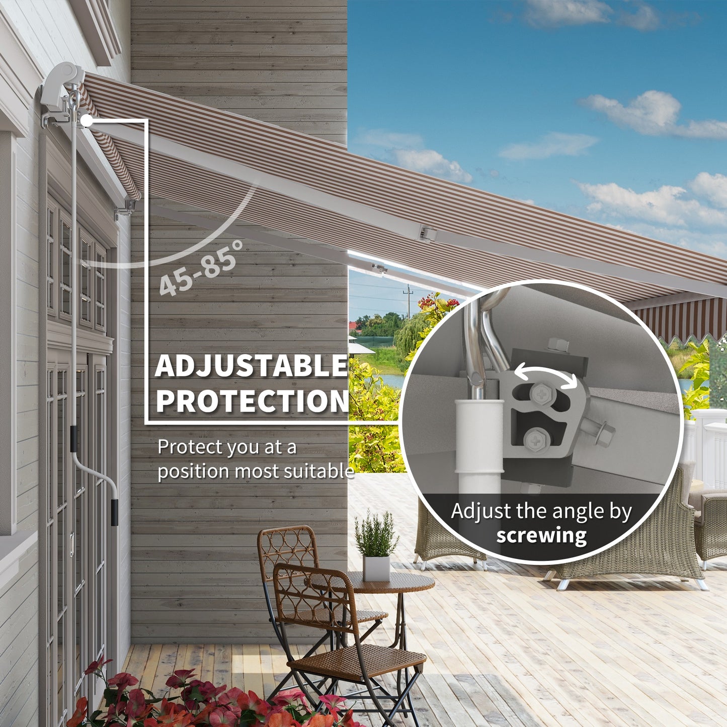 12' X 8' Retractable Awning Patio Awnings Sun Shade Shelter With Manual Crank Handle, 280g/m² UV & Water-Resistant Fabric And Aluminum Frame For Deck, Balcony, Yard, Beige