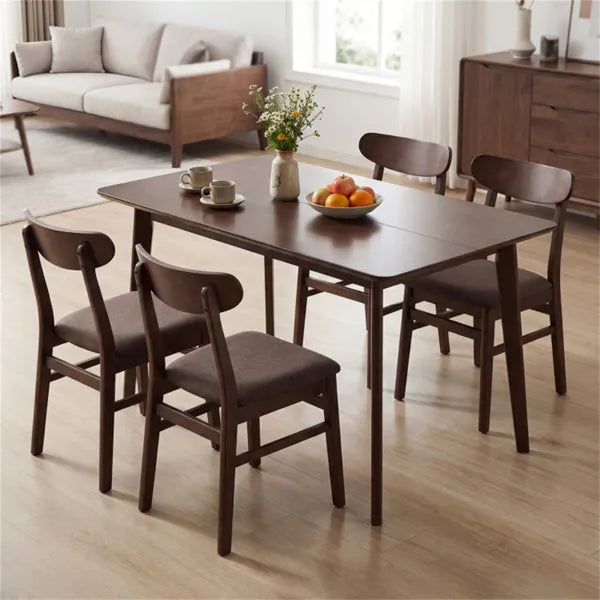 47" Walnut Dining Table For 4-6 People, Rubber Wood Legs Kitchen Table With Smooth Veneered Top