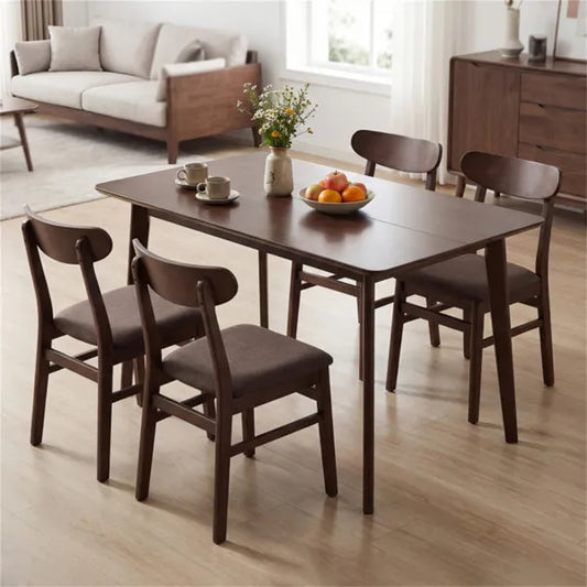 47" Walnut Dining Table For 4-6 People, Rubber Wood Legs Kitchen Table With Smooth Veneered Top