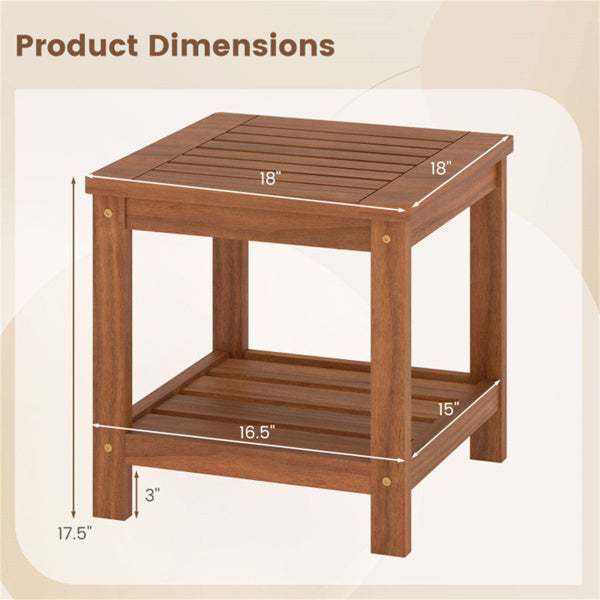 Versatile 2-Tier Wooden Side Table, Easy Assembly Nightstand For Garden Living Room Poolside
