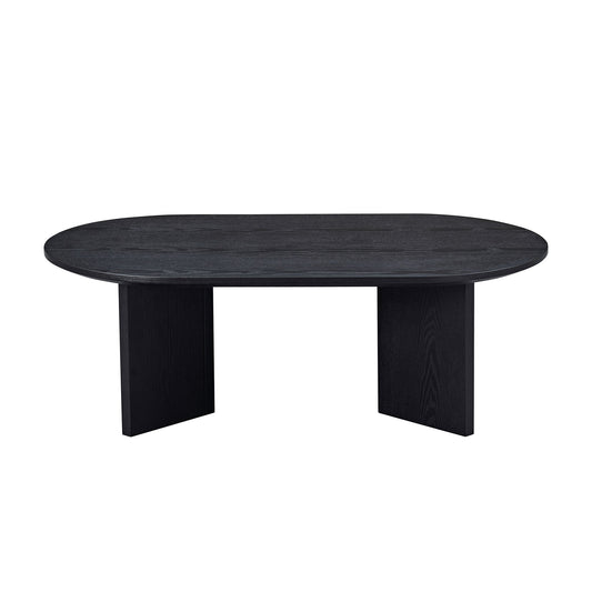 Length 39.37 Inch Modern Coffee Table,MDF Oval Coffee Table For Living Room,Small Coffee Table With Sturdy Pedestal For Apartment,Bedroom,Black