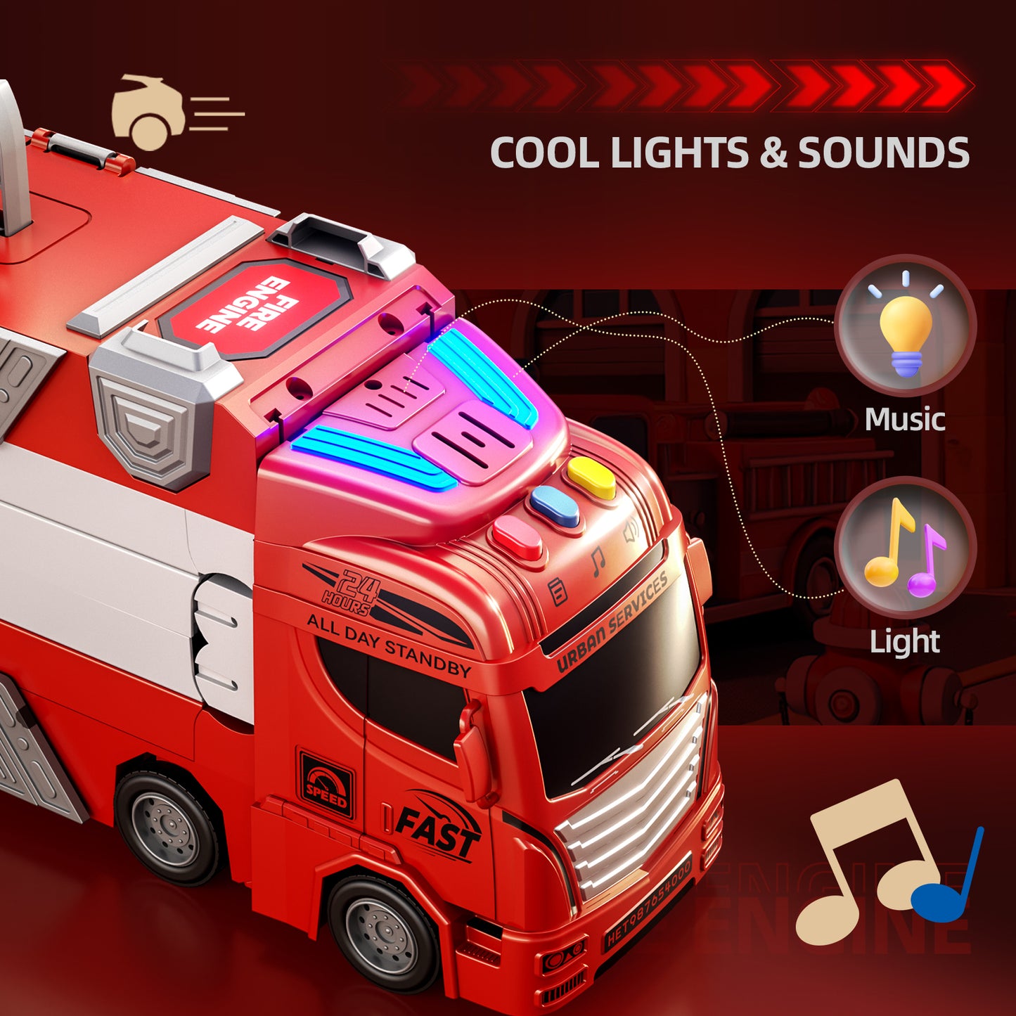 2026  Fire Truck Toys Car With Lights Sounds Music , Transport Truck Toys,Kids Birthday Toys