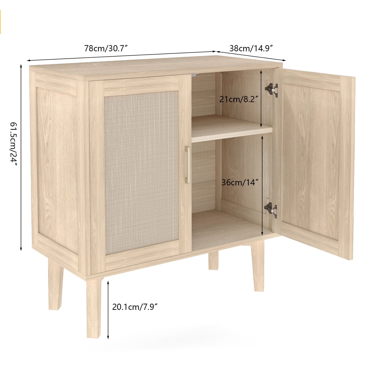 Buffet Cabinet With Rattan Decor Doors Solid Wood Feet Multifunctional Sideboard Cabinet For Dining Room Kitchen Light Oak