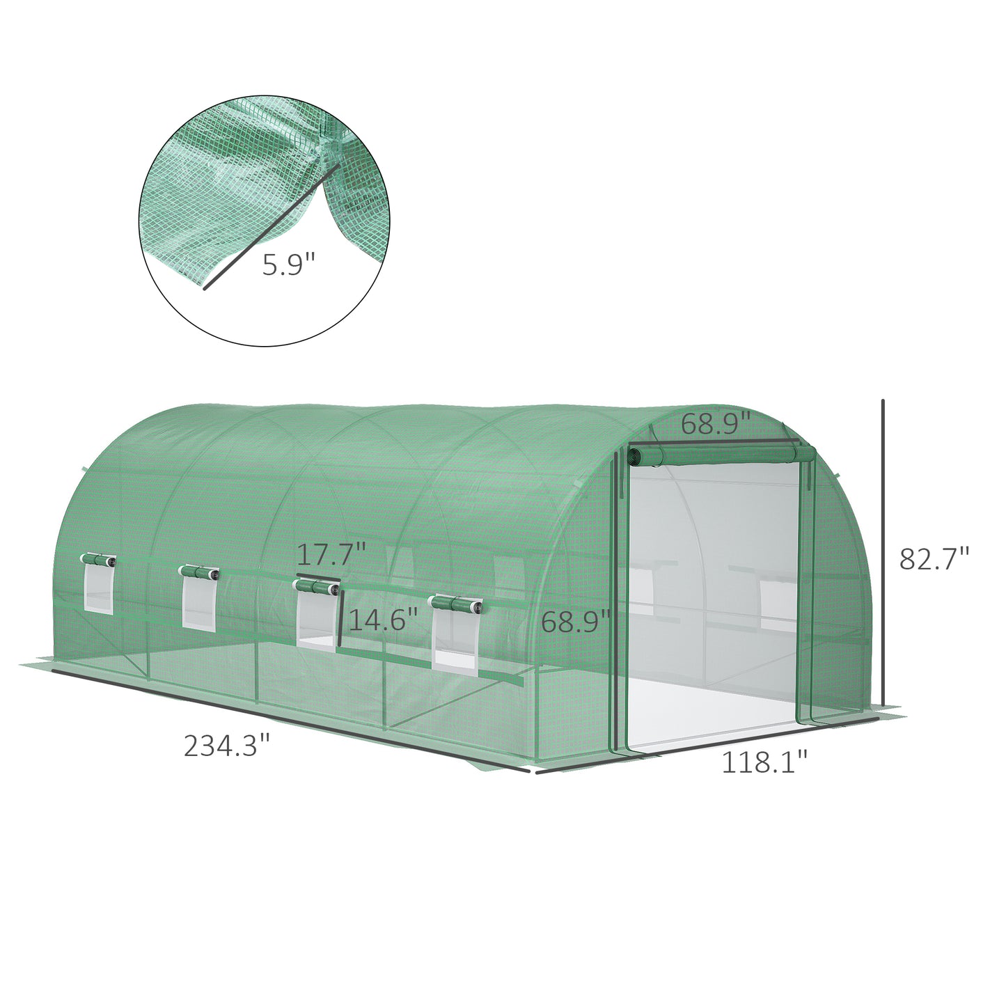 Steel Frame Walk-In Tunnel Greenhouse Garden Warm House Large Hot House Kit With Windows & Door, 19' X 10' X 7', Green