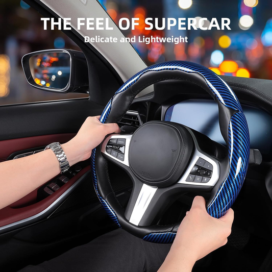 Carbon Fiber Steering Wheel Covers 3 Piece Clip On Steering Wheel Cover -Blue