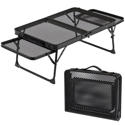 3 Ft Folding Grill Table, Portable Picnic Table With Wing Panels Height Adjustable Metal Table, Lightweight, Stable Lockable Legs Easy Setup For Cooking, Camping, Picnic, BBQ Black