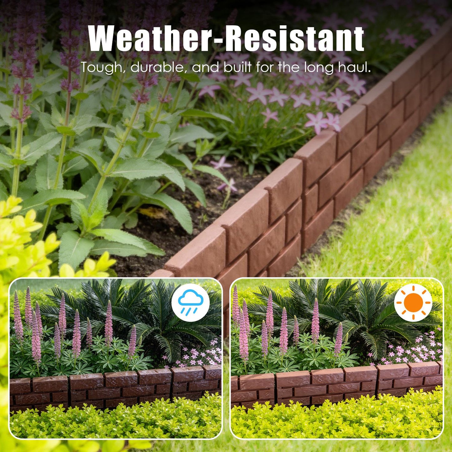 Garden Landscape Edging,12PCS Stone Border Fence, Flexible Adjustable Edging With Snap-In Design, Weather Resistant PP Material For Lawn Flower Bed Pathway