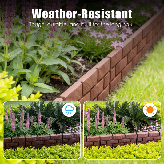 Garden Landscape Edging,12PCS Stone Border Fence, Flexible Adjustable Edging With Snap-In Design, Weather Resistant PP Material For Lawn Flower Bed Pathway