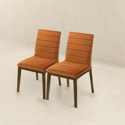 Ines Mid-Century Modern Burnt Orange Velvet Dining Chair Set With Walnut Solid Wood Base 35.8  H X 18.9  W X 24  D