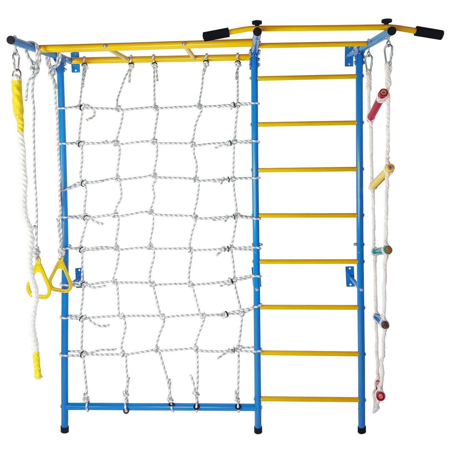 7 In 1 Indoor Playground Laddeer Wall Gym With Monkey Bars,Rope Ladder,Rope Wall, Pull-up Bar, Wall Ladder, Rope, And Gymnastic Rings