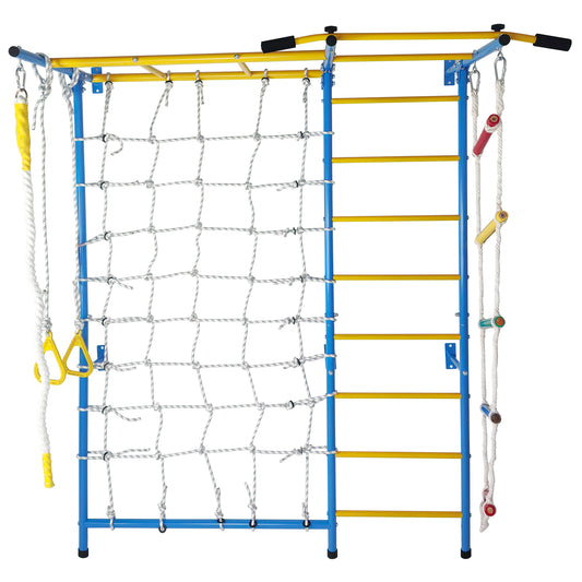 7 In 1 Indoor Playground Laddeer Wall Gym With Monkey Bars,Rope Ladder,Rope Wall, Pull-up Bar, Wall Ladder, Rope, And Gymnastic Rings
