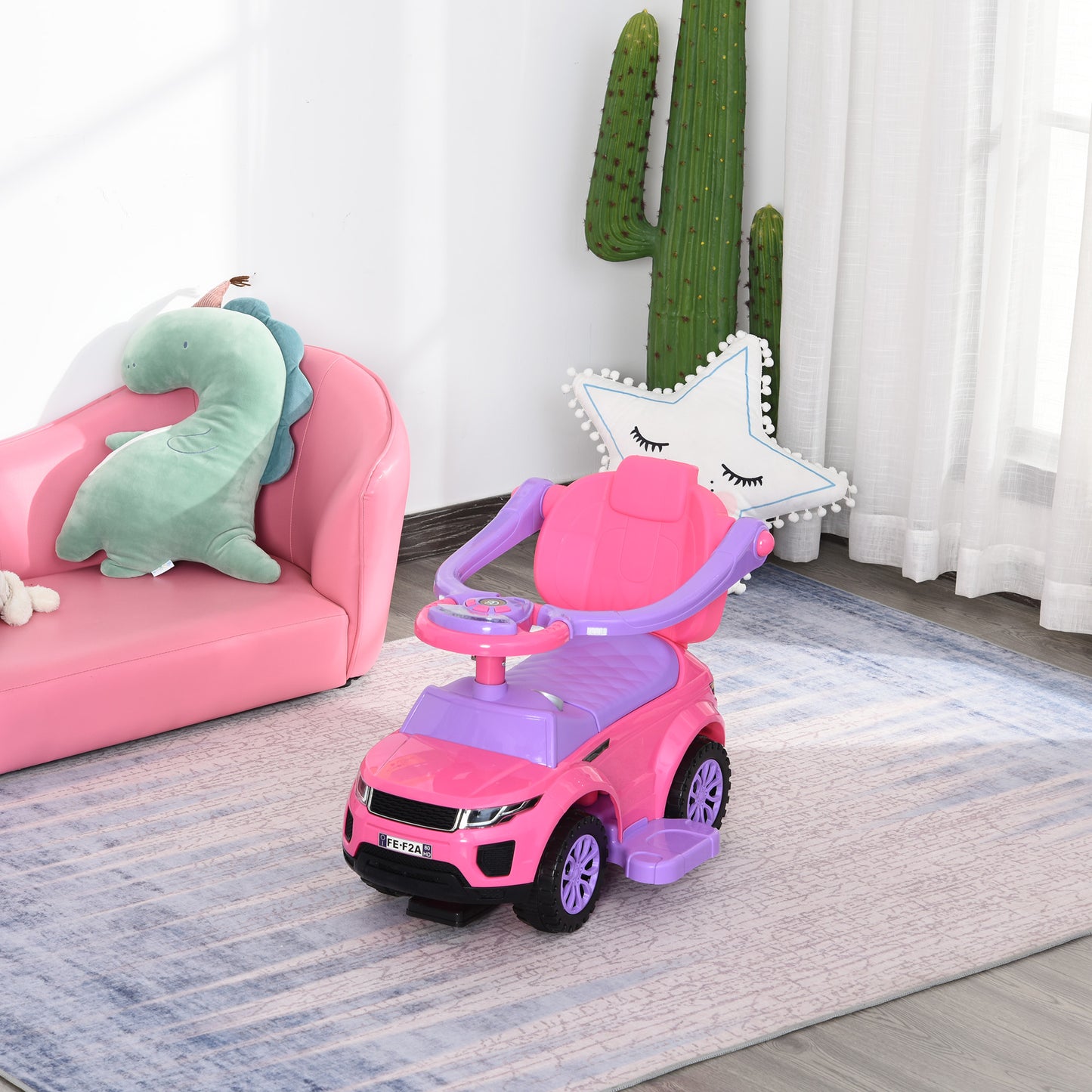 Aosom 3 In 1 Push Cars For Toddlers Kid Ride On Push Car Stroller Sliding Walking Car With Horn Music Light Function Secure Bar Ride On Toy For Boy Girl 1-3 Years Old