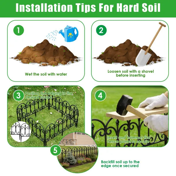 10 Packs Garden Decorative Lawn Edging Border PP Garden Fence Panels Easy Assembly Outdoor Flower Bed Landscape Fencing No-Dig Spikes With Gloves Total 19.3FT