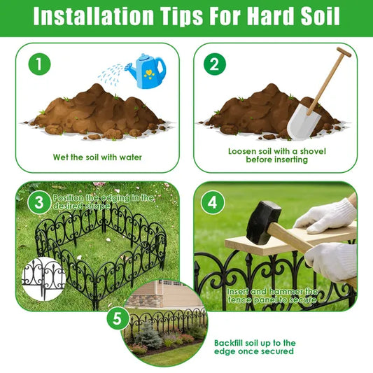 10 Packs Garden Decorative Lawn Edging Border PP Garden Fence Panels Easy Assembly Outdoor Flower Bed Landscape Fencing No-Dig Spikes With Gloves Total 19.3FT