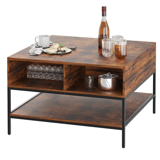 Flip-Top Coffee Table With Storage - Dark Walnut & Black Metal - 31.5 Lift-Top Design W Hidden Compartment - Easy Assembly Living Room Table