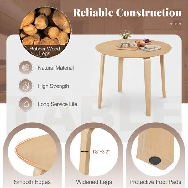 37.5" Round Dining Table, Solid Rubber Wood Legs For 4 People (Natural)