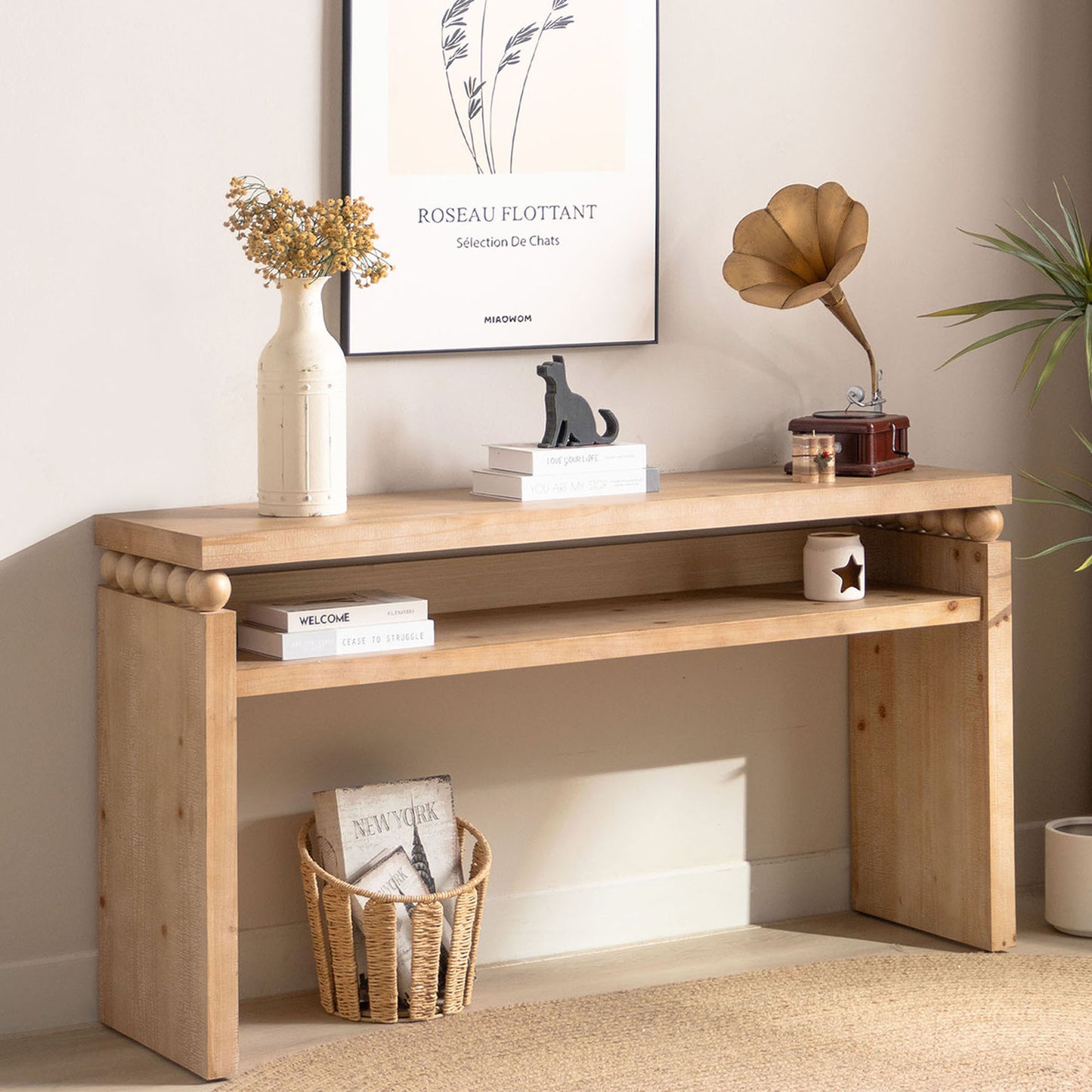 59in Console Table, Modern Rustic Console Table, Narrow Entryway Table, Wood Sofa Table,  Hallway Table With Storage, Natural Wood Console Table, Entry Table With Open Shelf,Farmhouse Console Table