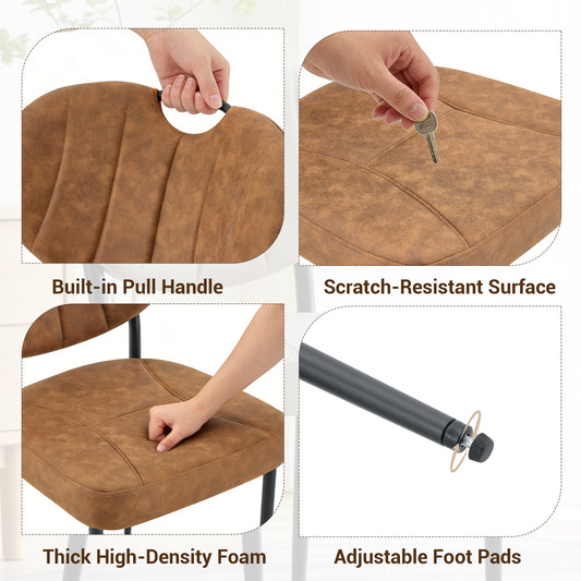 Dining Chairs Set Of 2, Comfort-Touch Tech Fabric Upholstered Dining Room Chairs, High-Resilience Sponge Padding, Metal Legs With Spray Coating Finish  Light Brown, Set Of 2