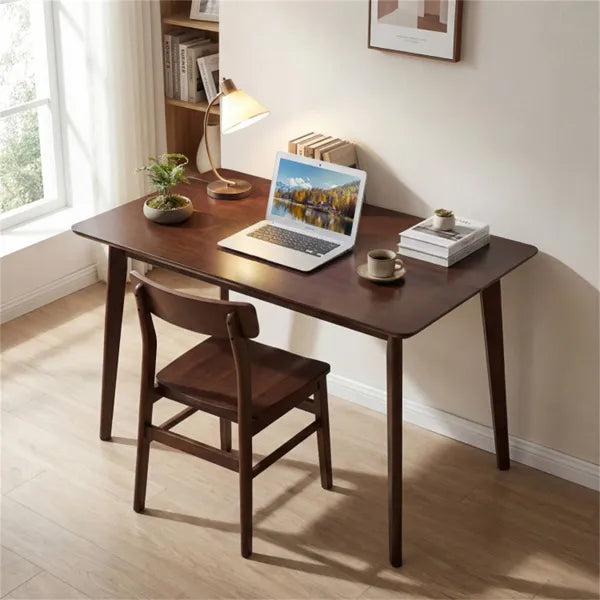 47" Walnut Dining Table For 4-6 People, Rubber Wood Legs Kitchen Table With Smooth Veneered Top