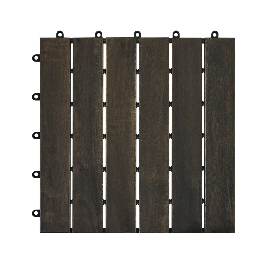 30 PCS Interlocking Deck Tiles Striped Pattern, 12inch X 12inch Dark Brown Square Acacia Hardwood Outdoor Flooring For Patio, Bancony, Pool Side