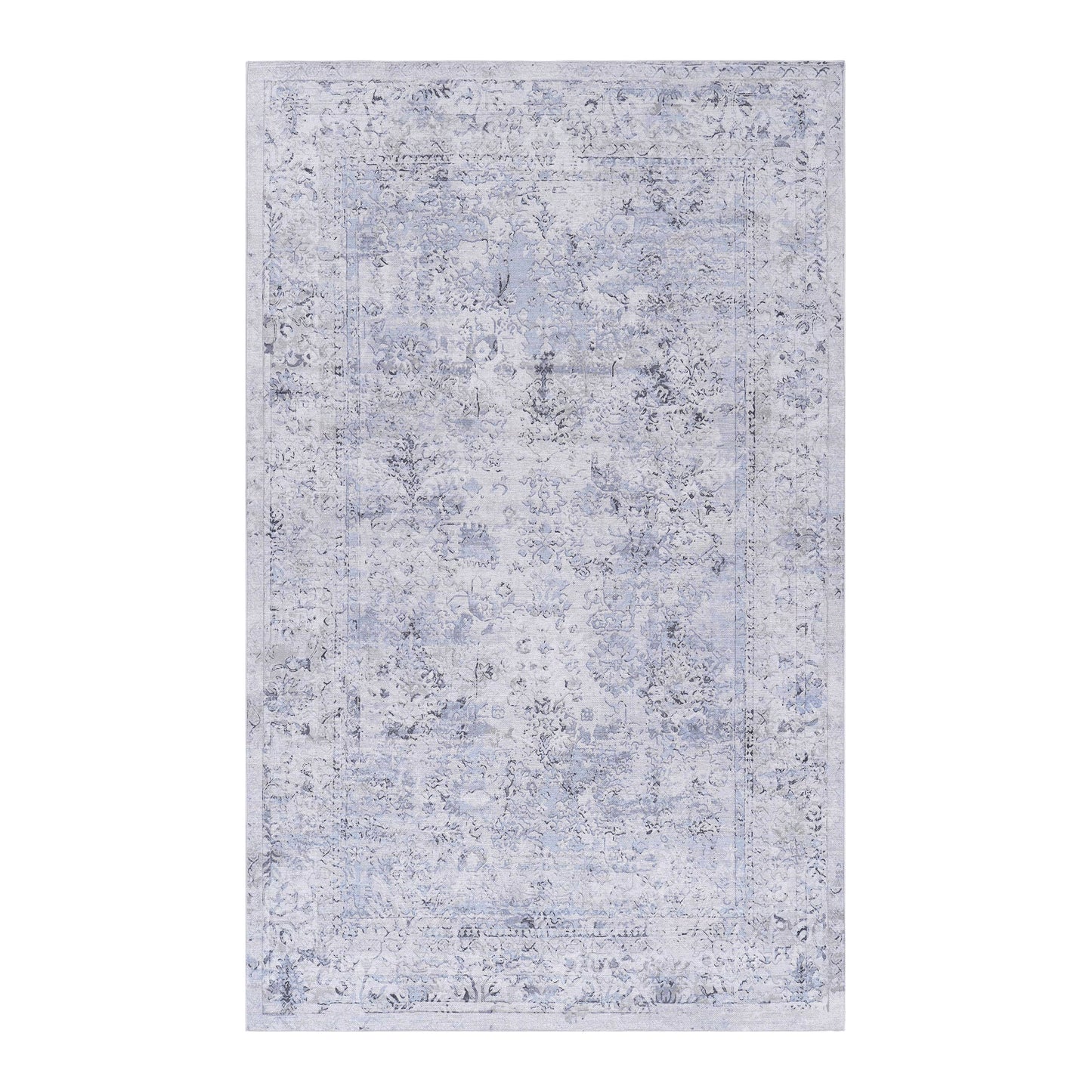 MAVAL Blue Washable Rug 8x10 Area Rug  Blue Cream, 8' X 10'