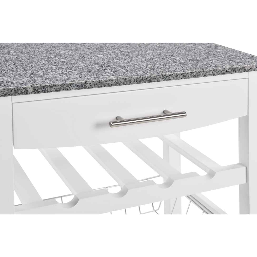 Mobile Rolling Kitchen Island Trolley Serving Cart With Underneath Drawer & Slide-Out Wire Storage Basket