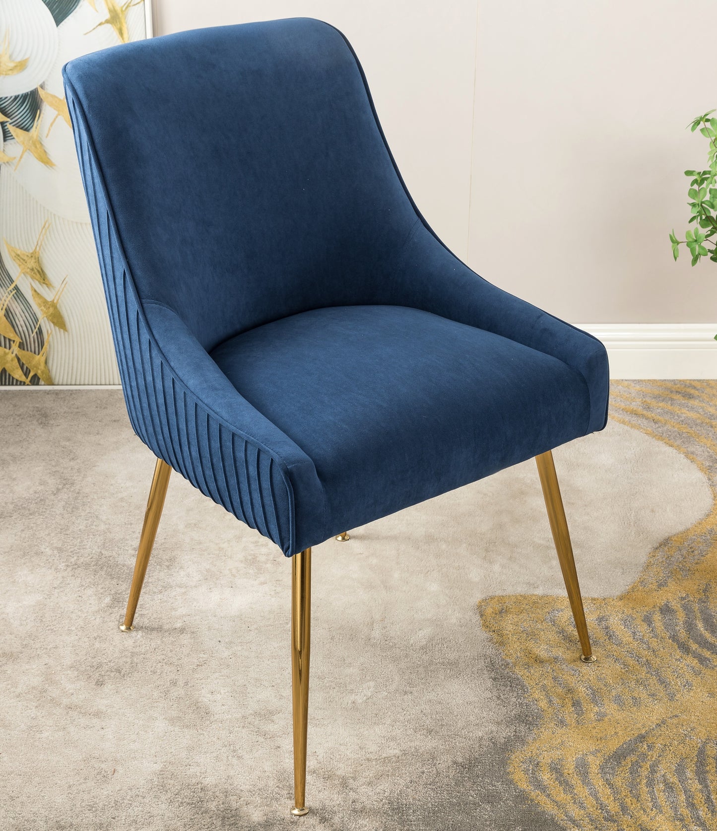 Velvet Dining Chair With Gold Legs, Modern Upholstered Accent Chair, Comfy Side Chair For Kitchen Living Room