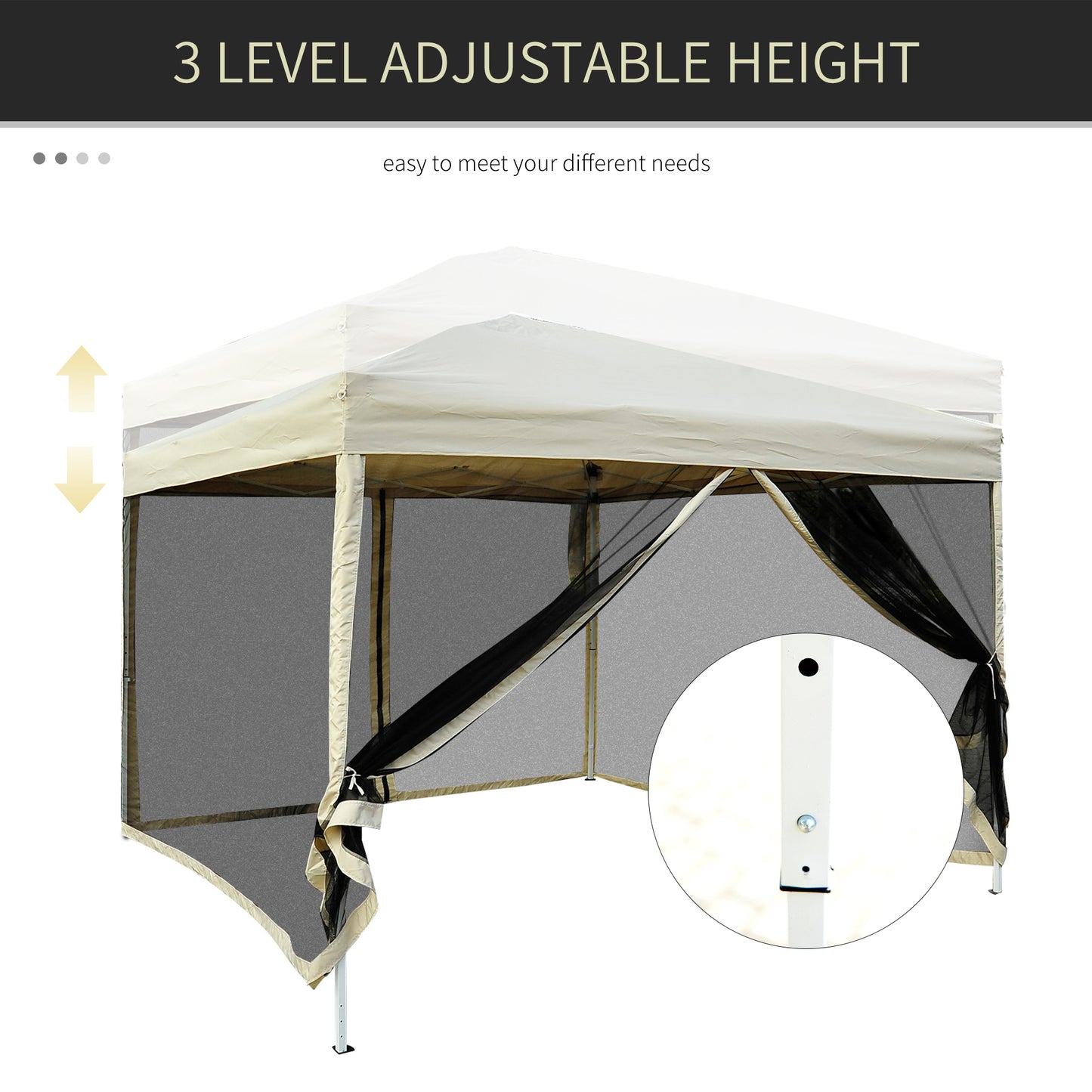 210D Oxford 10' X 10' Pop Up Canopy Tent With Netting, Instant Screen Room House, Tents For Parties, Height Adjustable, With Carry Bag, For Outdoor, Garden, Patio