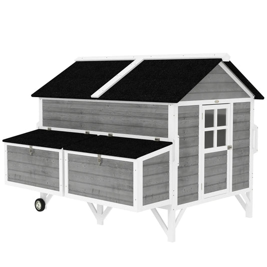 Wooden Chicken Coop W Wheels, Handles, 2 Nesting Boxes, 2 Trays, 4 Perches, Chicken Tractor For 4-6 Chickens, GrayFor Multiple Packages Being Shipped, Please Pay Attention To The Dimensions And Weigh