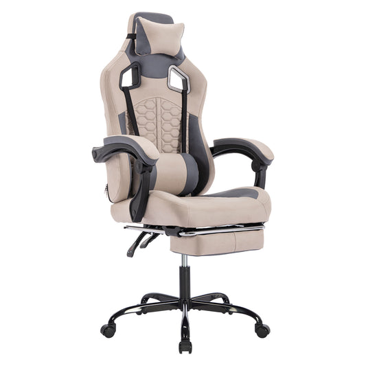 Gaming Chair With Massage,Ergonomic PC Gaming Chair With Footrest Comfortable Headrest And Lumbar Support,High Back PVC Leather,300LBS Grey