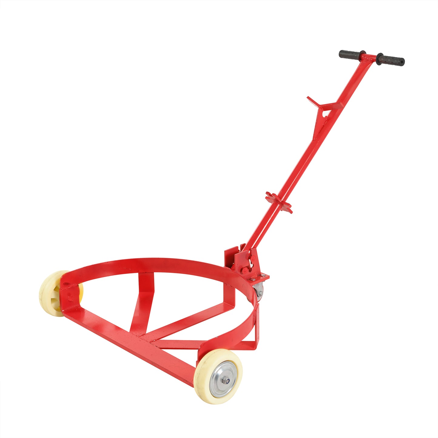 55 Gallon Drum Dolly, 1200lbs Capacity, With 2 Fixed PU Wheels And 1 Swivel Wheel - Low Profile Steel Oil Drum Caddy Oil Barrel Drum Roller Hand Cart-Red