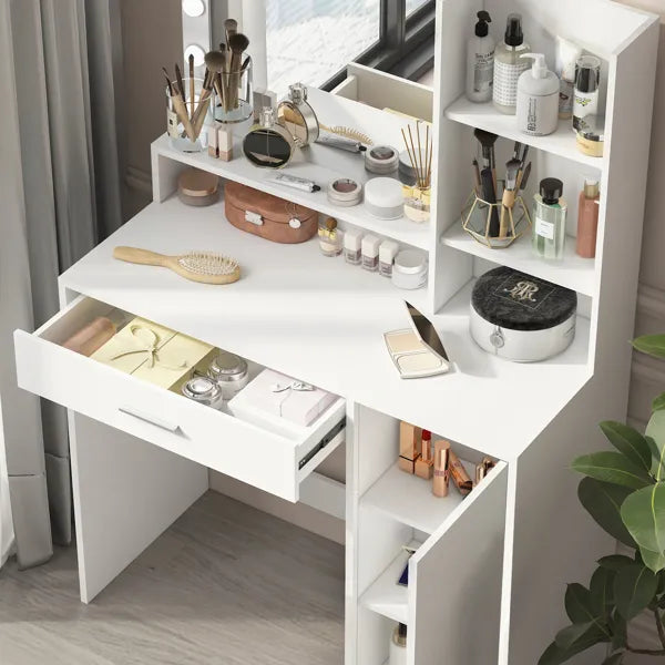 Vanity Desk With Mirror & Light, Large Drawer Three Level Storage Dresser, 3 Lighting Modes Adjustable Brightness, Bedroom Dressing Table(white)