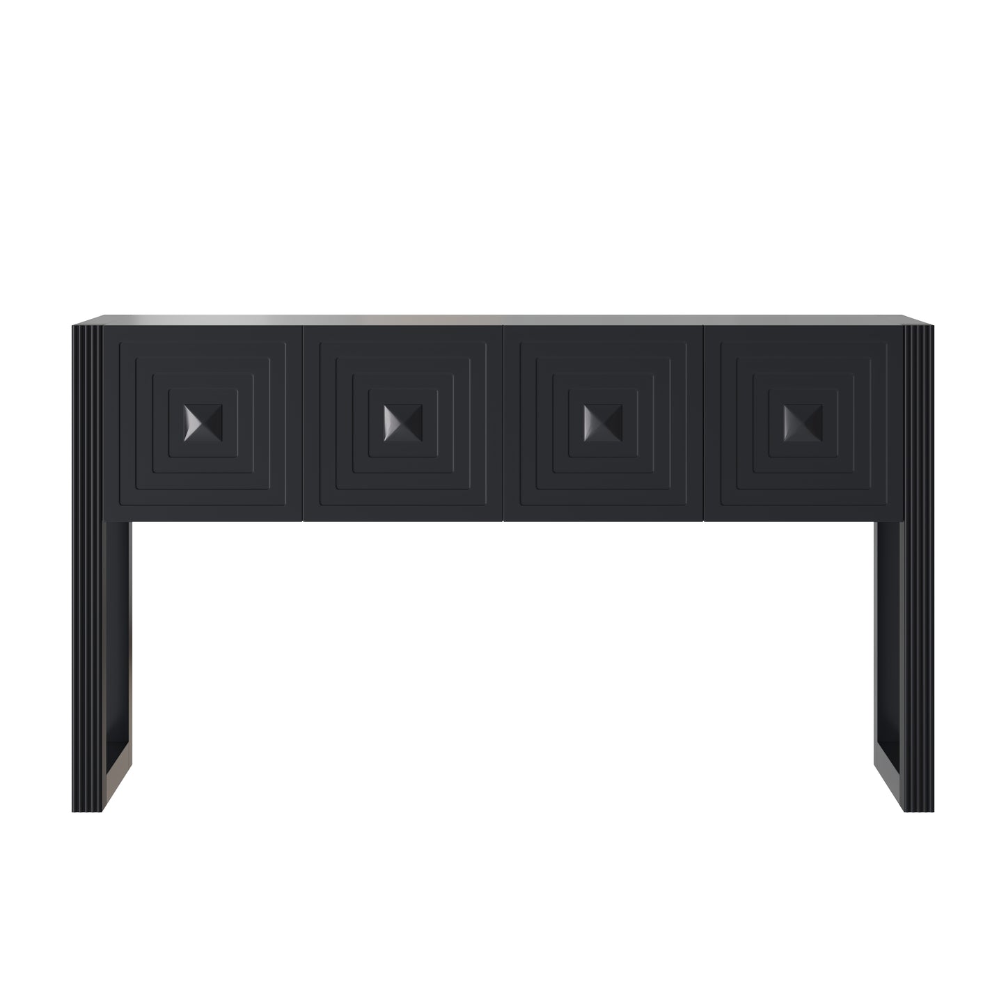 Video  Geometric Carved Console Table With 3 Soft-Close Drawers, Fluted Leg Details, Entryway Sofa Table For Living Room Hallway, Black