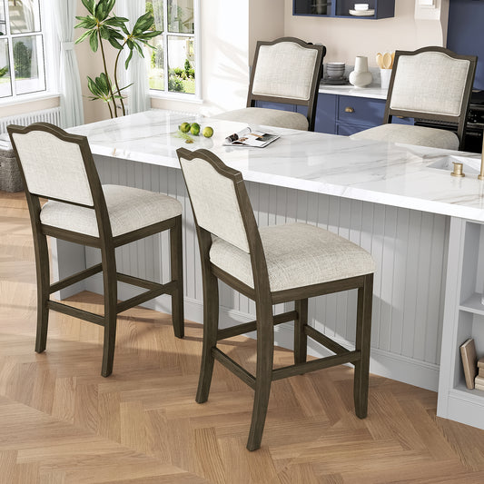 Counter Height Bar Stools Set Of 2 - Rustic 2 Pack Bar Stools With Rubber Wood Frame, Ergonomic Backrest, Versatile For Kitchen Island, Dining Room, Brown
