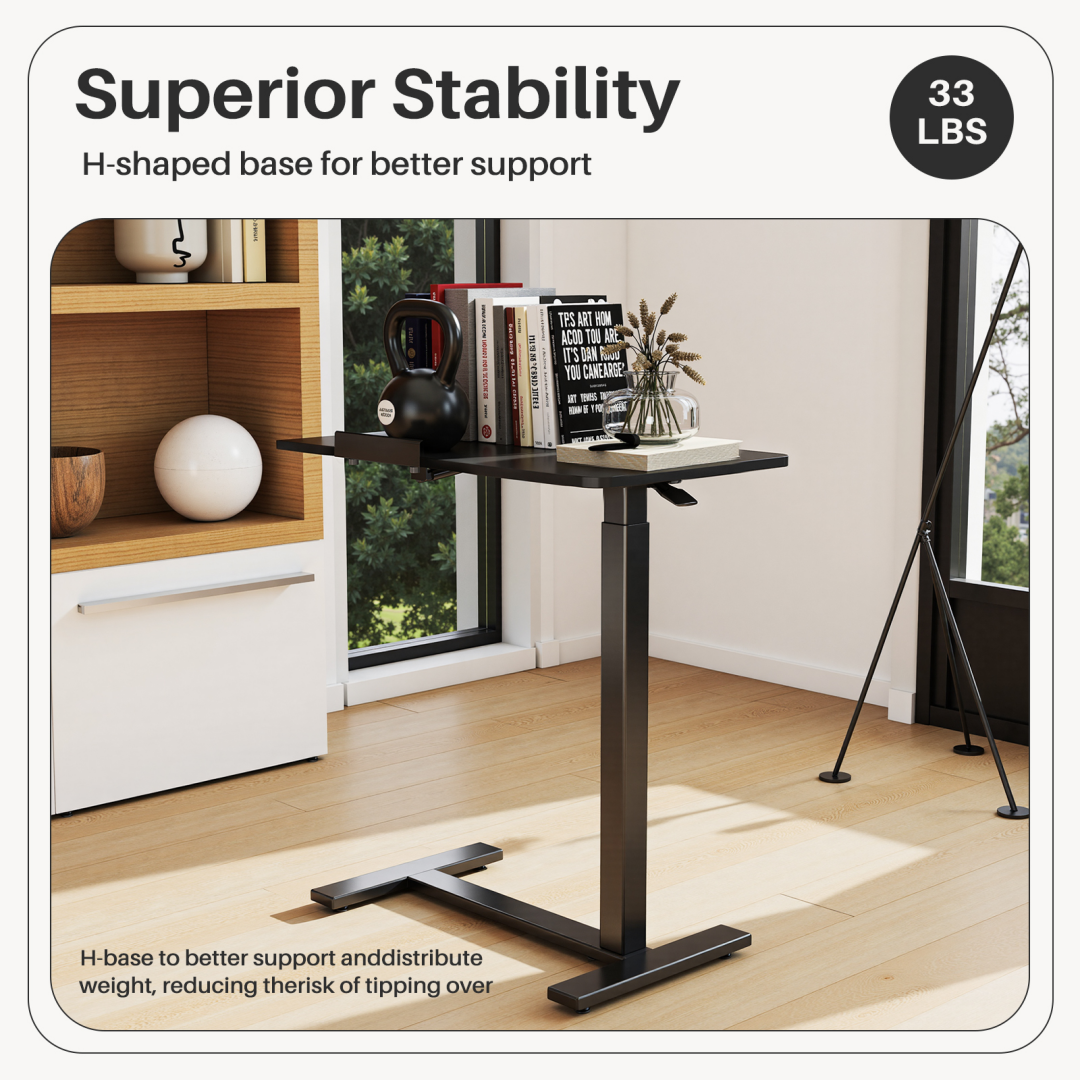 Adjustable Overbed Table With Wheels, Mobile Rolling Laptop Desk, Tilting Bedside Table For Laptop, Bed, Sofa, And Office Use, Black