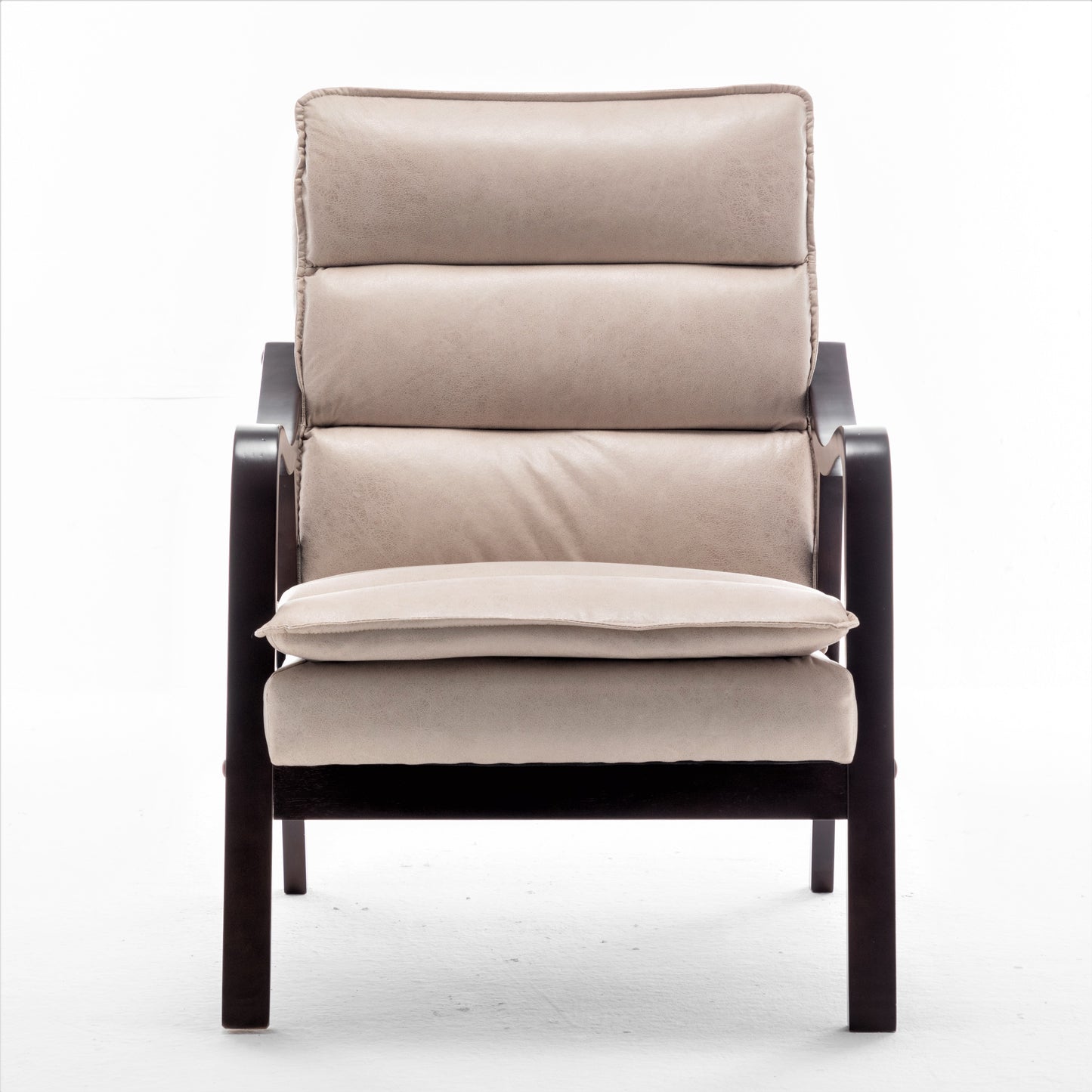 Mid-Century Modern Light  Accent Chair With Wood Armrest, Upholstered Reading Chair For Living Room Bedroom