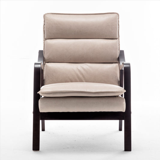 Mid-Century Modern Light  Accent Chair With Wood Armrest, Upholstered Reading Chair For Living Room Bedroom