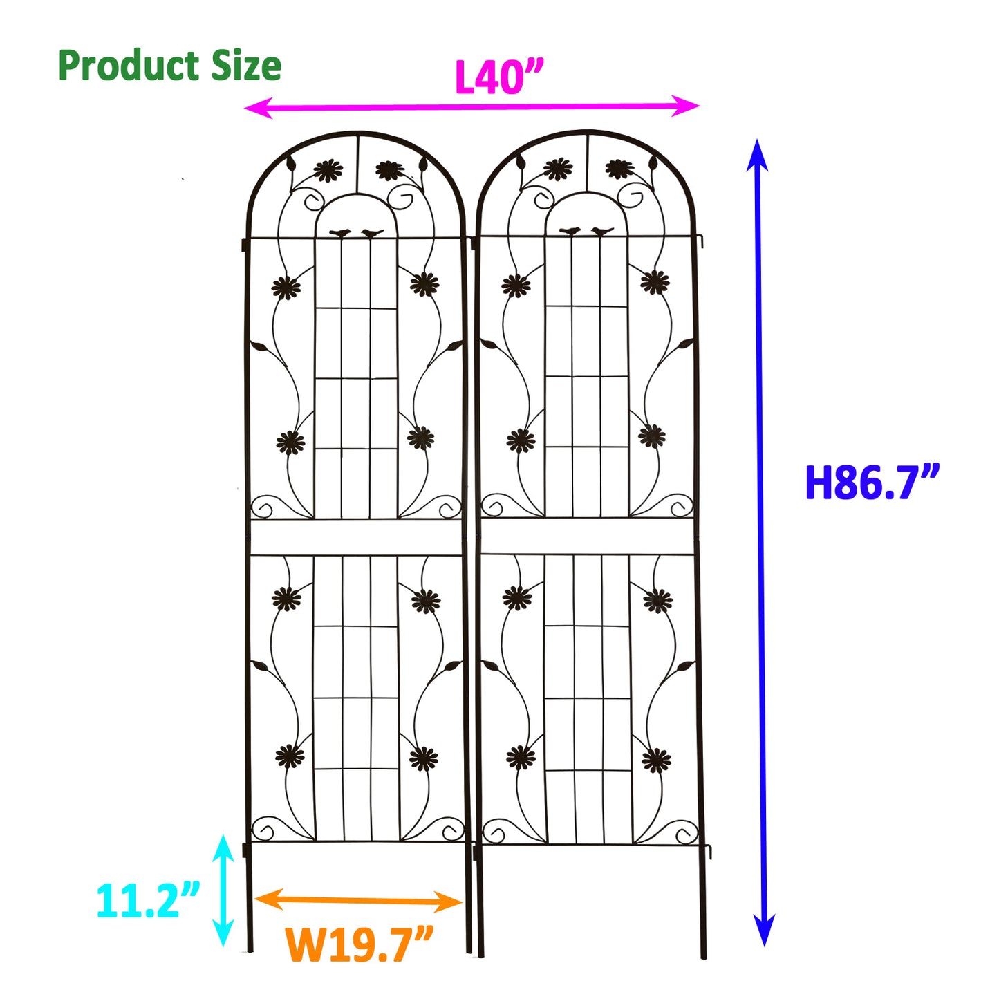 2 Pack Metal Garden Trellis 86.7  X 19.7  Rustproof Trellis For Climbing Plants Outdoor Flower Support Black