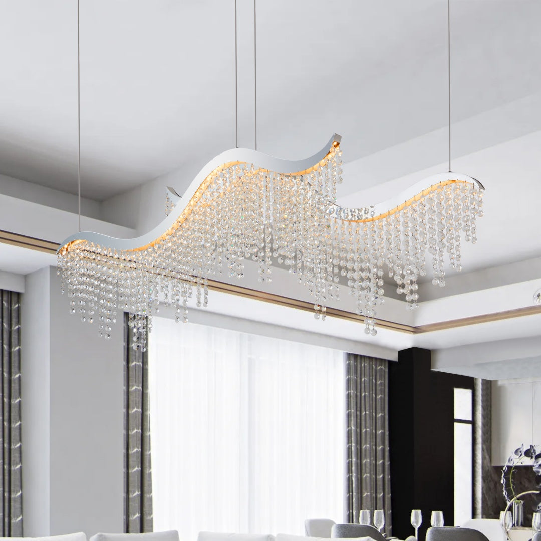 36-inch Modern Wave LED Crystal Chandelier - Adjustable Color Temperature 3000K-4000K-6000K - Adjustable Height - Elegant Chandelier For Living Room And Luxurious Space