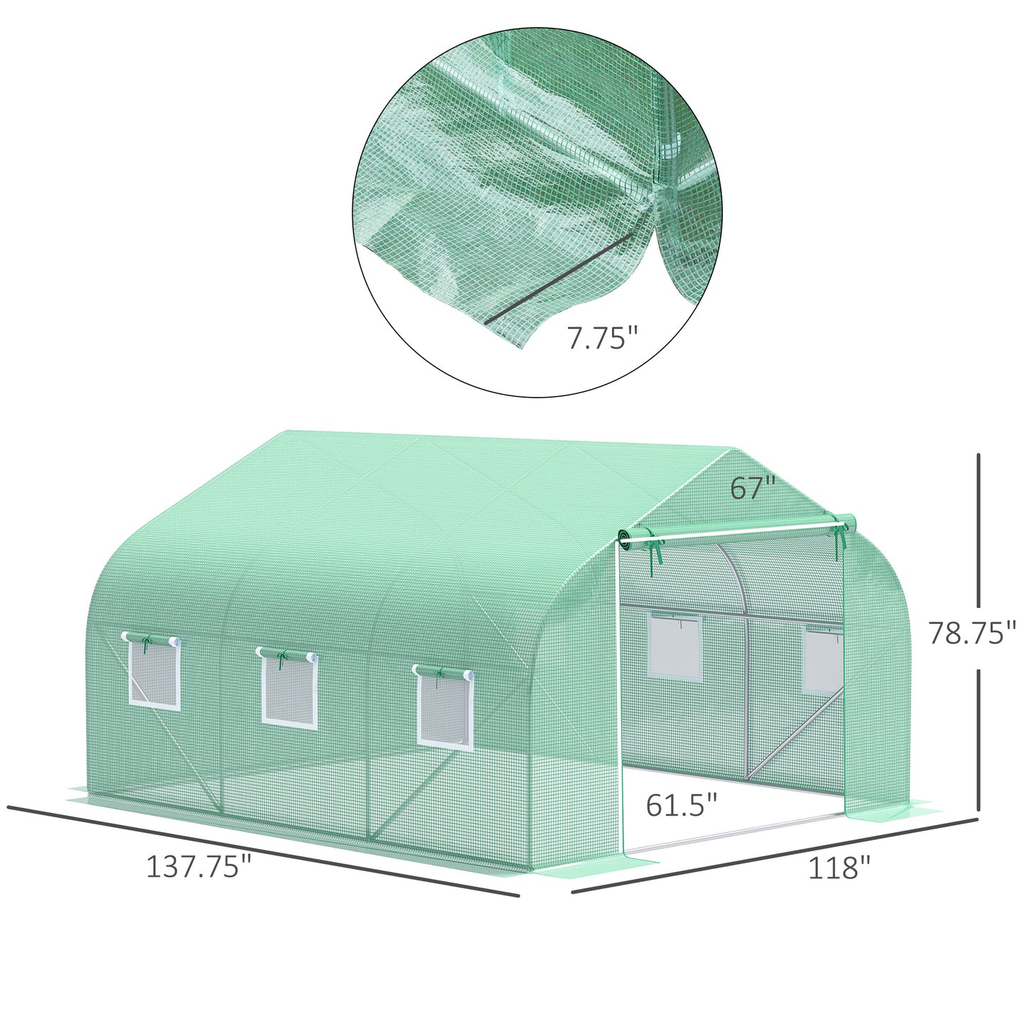 11.5' X 10' X 6.5' Outdoor Portable Walk-In Tunnel Greenhouse With Windows-Deep Green
