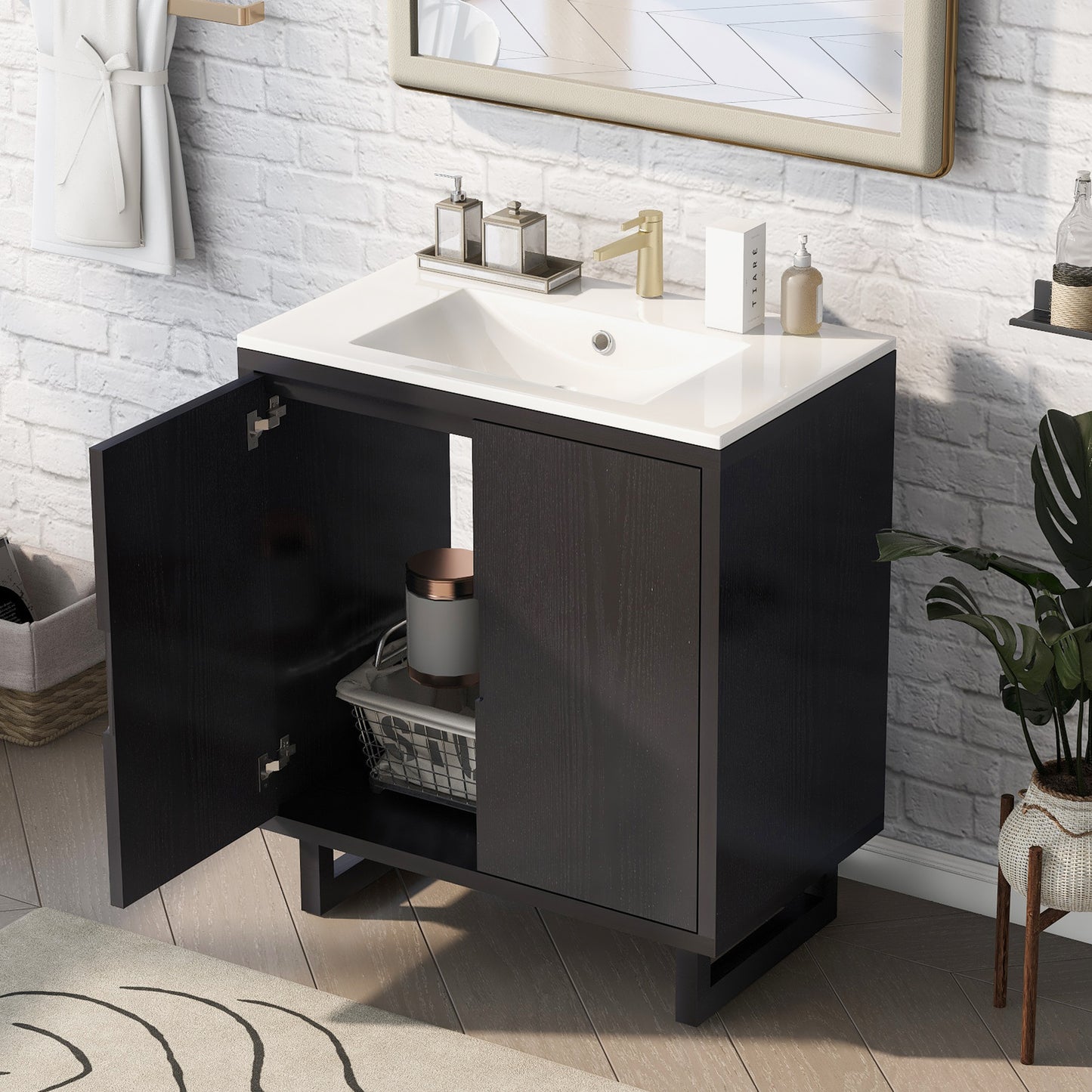 30  Bathroom Vanity Set With Sink, Combo Cabinet, Bathroom Storage Cabinet, Solid Wood Legs The Same With SV000008AAB-1