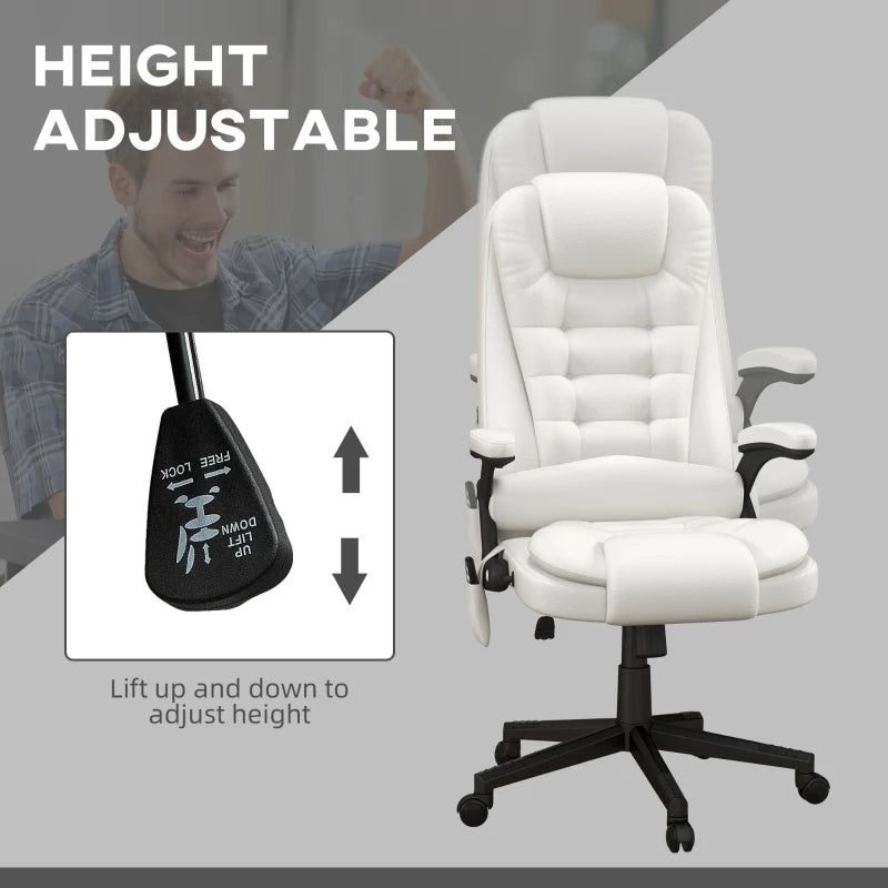 Massage Office Chair, Heated Reclining Computer Chair With 6 Vibration Points, Armrest And Remote, White